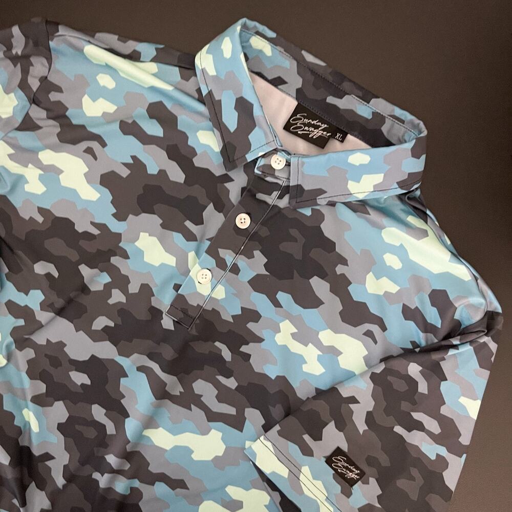Sunday Swagger Golf Polo Shirt Mens XL Blue Camo Short Sleeve Performance